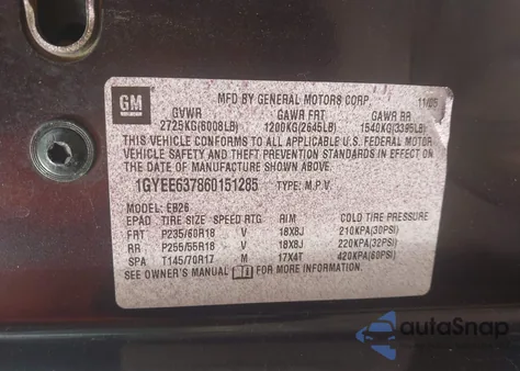 2006 Cadillac Srx V6 z USA, uszkodzony, nr VIN 1GYEE637860151285